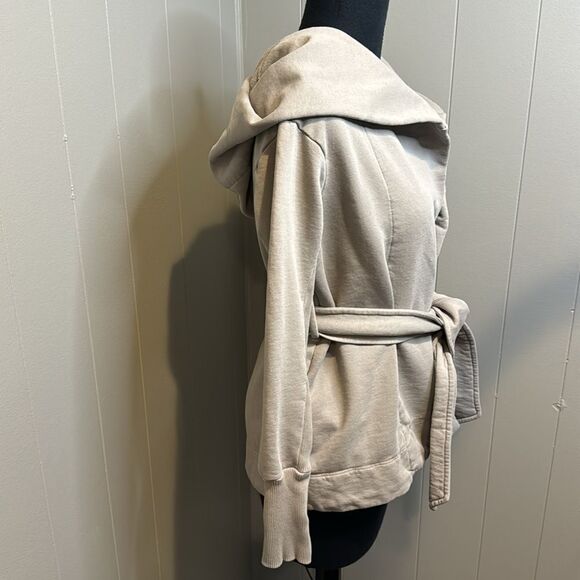 James Perse cement gray open tie belt hoodie sweatshirt/cardigan. Size 1 (small) - Picture 4 of 8